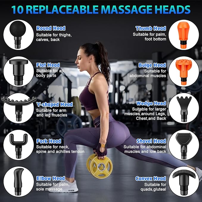 TOLOCO Massage Gun, Deep Tissue Back Massage for Athletes for Pain Relief, Percussion Massager with 10 Massages Heads & Silent Brushless Motor, Valentines Day Gifts for Him Her, Grey