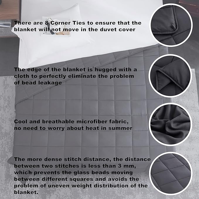 Weighted Blanket 20lbs 80x87 Cooling Breathable Heavy Blanket with Glass Beads for Adult All-Season