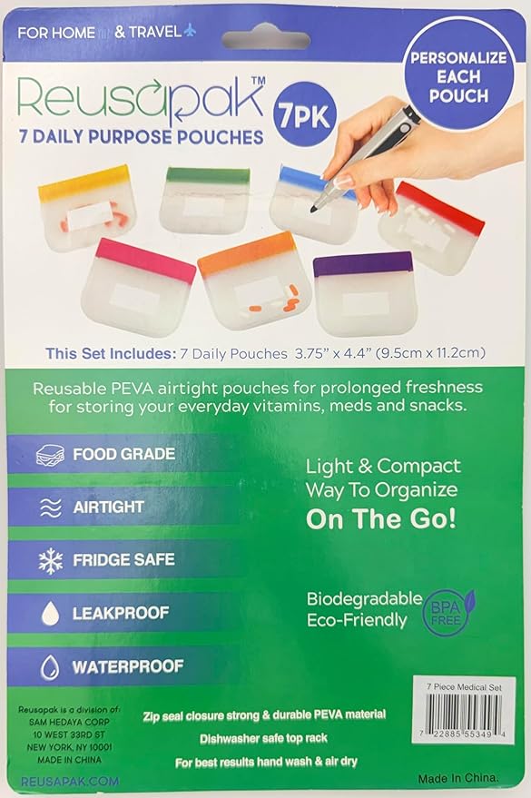 7 Piece Set Zipper Pill Pouch Organizers, Daily Purpose & Travel, Color-Coded Vitamin & Medicine Bags, Air tight Zip, Organize Small Items Bags
