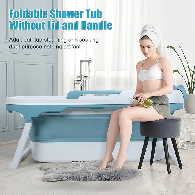 Portable Bathtub, 58/56/50/46 Inch Collapsible Bathtub, Freestanding Foldable for Adults, Folding Tub for Shower, Hot Bath, Ice Bath (Blue-B-140cm)