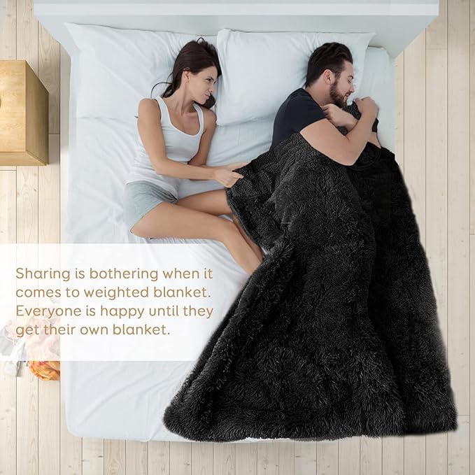 Cottonblue Faux Fur Weighted Throw Blanket 15lbs for Adults, Luxury Cozy Sherpa Plush Weighted Blankets 48x72 inches,Warm Elegant Microfiber Reversible Heavy Blanket for Couch Bed Chair, Black