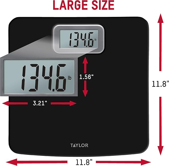 Taylor Digital Bath Scale with Antimicrobial Surface Protection, Bathroom Scale for Body Weight, 400 lbs. Black