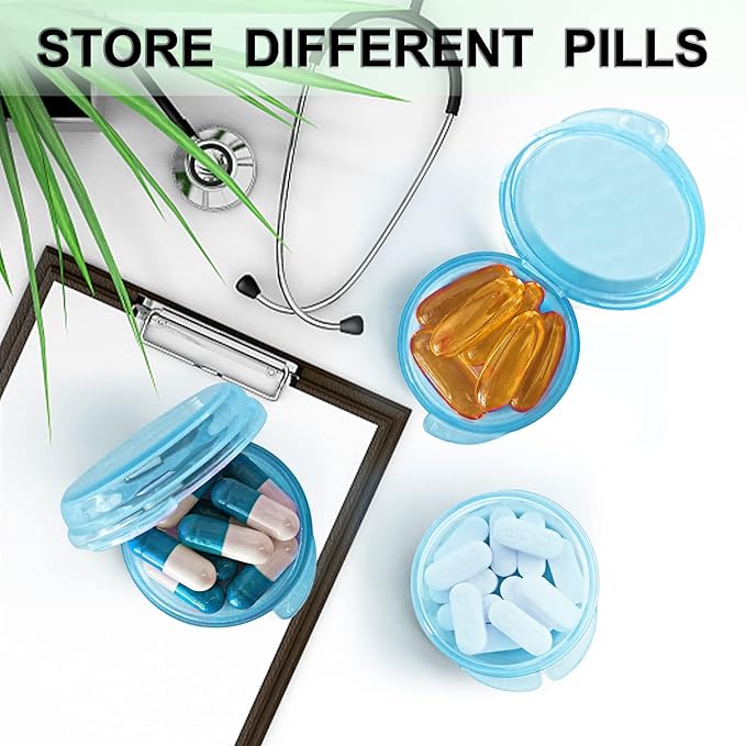 UHOUSE Small Pill Box (6 PCS), Daily Mini Pill Organizer Portable for Purse Pocket,Travel Pill Case Medicine Storage Container Earplug Case(Blue 6 PCS)