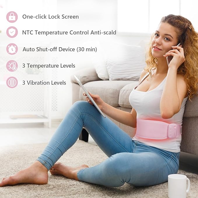Portable Heating Pad for Period Cramps, Menstrual Heating Pad with 5000mAh Magnetic Controller, 3 Heat Levels & 3 Massage Modes for Period Cramps Pain Relief, Christmas Gift for Women