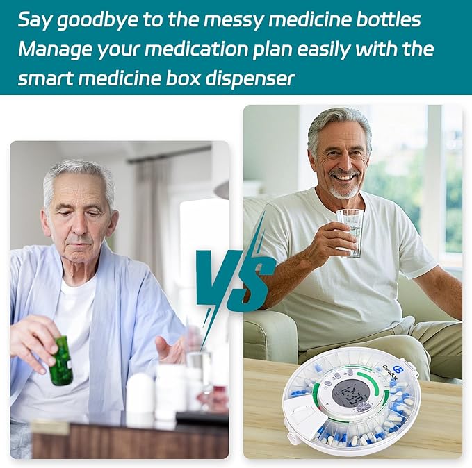 Automatic Pill Dispenser with Alarm - 28-Day Medicine Dispenser for Elderly & Alzheimer's Care, 8 Dosage Templates Locked Pill Reminder with Voice Alerts for Prescriptions, Vitamins