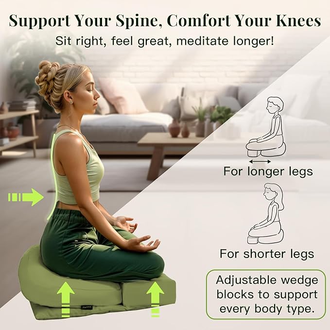Syrinx Meditation Cushion Set – Zafu Yoga Floor Pillow with Knee Support Pads, Buckwheat Hull Filling, Carry Bag & Zabuton-Style Base