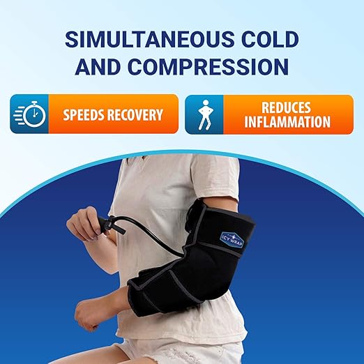 Cold Pack Compression Wrap for Elbow and Joints by Icy Wrap - Ice Pack Therapy Cryo-Cool Flexible Treatment for Injuries, Aches, Swelling, Sprains, Inflammation, Post Surgery Recovery