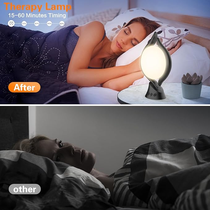 Voraiya Light Therapy Lamp 10000 Lux, UV-Free Therapy Light with 5 Brightness, 3 Color Temperature, 4 Timer, Memory Function, Full Spectrum, Bright Seasonal Sun Light Lamp for Bedroom, Office (Black)