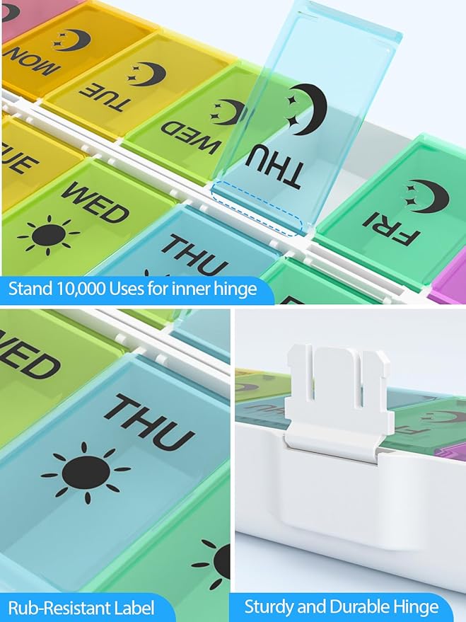 Magnetic Foldable Weekly Pill Organizer 2 Times a Day,Gelibo 7 Day AM PM Pill Box with Dual-Protection,BPA-Free Large Travel Pill Case for Vitamins/Fish Oils/Supplements,Easy to Open for Arthritis