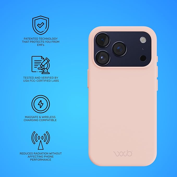 WAVEBLOCK EMF Protection Silicone iPhone Case Compatible with iPhone 17 Pro, Radiation Blocker, 5G Shield Reduction, Lightweight, USA Patented and Tested in FCC Lab, Pink