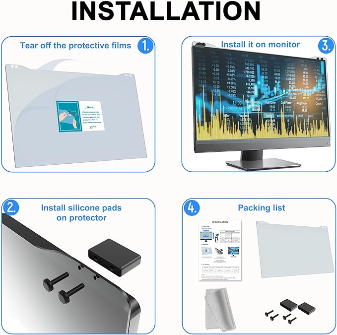 ZYY 20-22 Inch Anti Blue Light Screen Protector for Diagonal 20,21.5,22 Inch Monitor, Desktop PC UV Blocking Filter (19 5/16 x 12 1/2) for Eye Strain, Hanging Computer Screen Blue Light Blocker