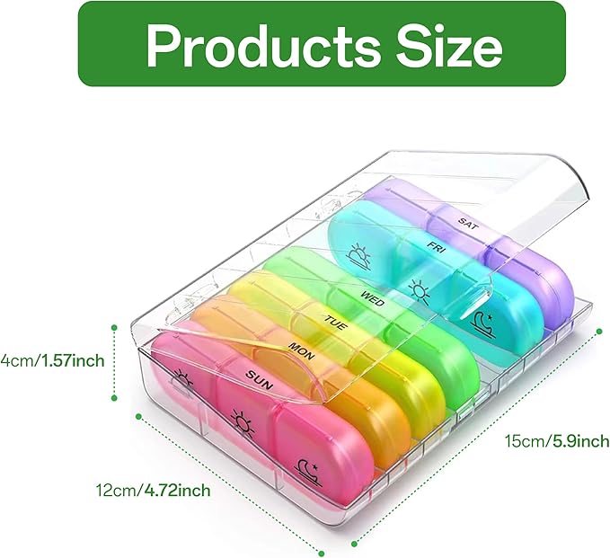 Weekly Pill Organizer 3 Times a Day, Large 7 Day Pill Box 3 Times a Day with Separate Container, Portable Pill Case for Fish Oil and Supplements Medication, Vitamins