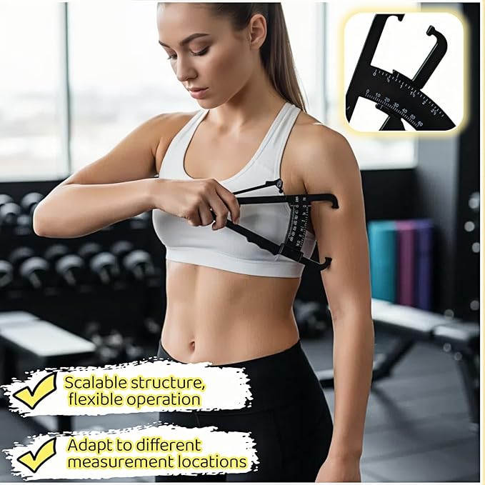 Professional High-Accuracy Body Fat Caliper with Dual Metric/Imperial Scale, Dual Scale Skinfold Measure for Men & Women - Easy, Portable Fat Percentage Tester, Home/Gym Use (Black)