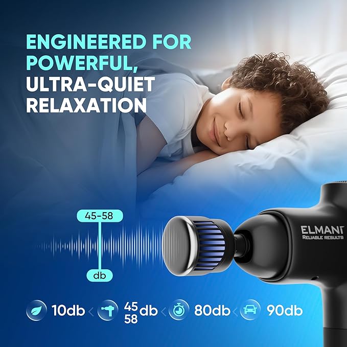 ELMANI Massage Gun for Deep Tissue,30 Speed Levels,2800 RPM,Hot & Cold Massage Head,6 Massage Heads,Quiet Motor,Long Battery Life,Black