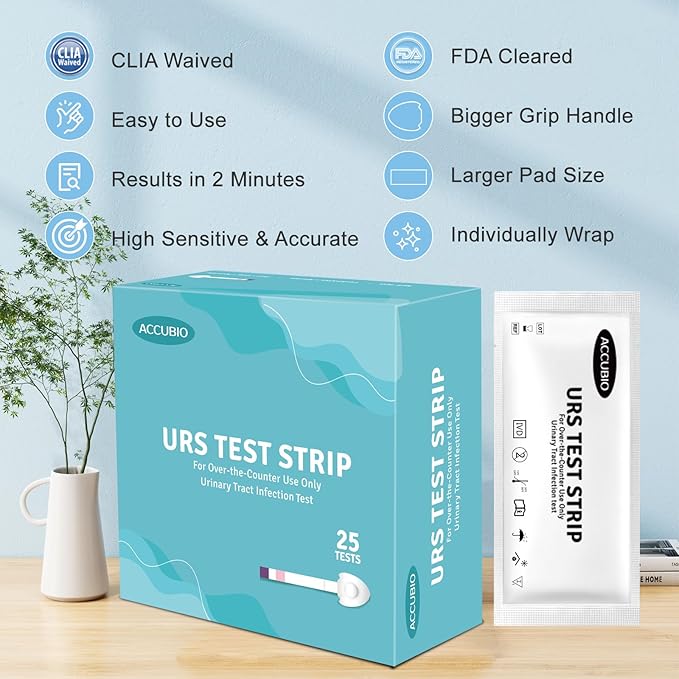 UTI Test Strips, Urinary Tract Infection Testing Kit, Home Rapid Detection for Leukocytes and Nitrite, at Home UTI Testing, Clean Grip Handle, UTI Test Kit Individually Wrapped, 25 Strips