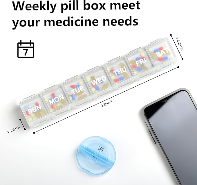2 Pack Extra Large Pill Organizer, Sukuos Weekly Pill Box, Pill Case, Medicine Organizer for Vitamins, Fish Oils or Supplements