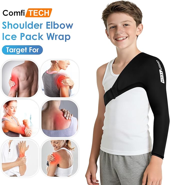 ComfiTECH Youth Shoulder Arm Ice Pack Wrap for Pitchers, Ice Arm Sleeve for Young Volleyball Player, Athletes, Flexible Cold Application for Throwing Recovery, Elbow Joint and Muscle Relaxation, Small