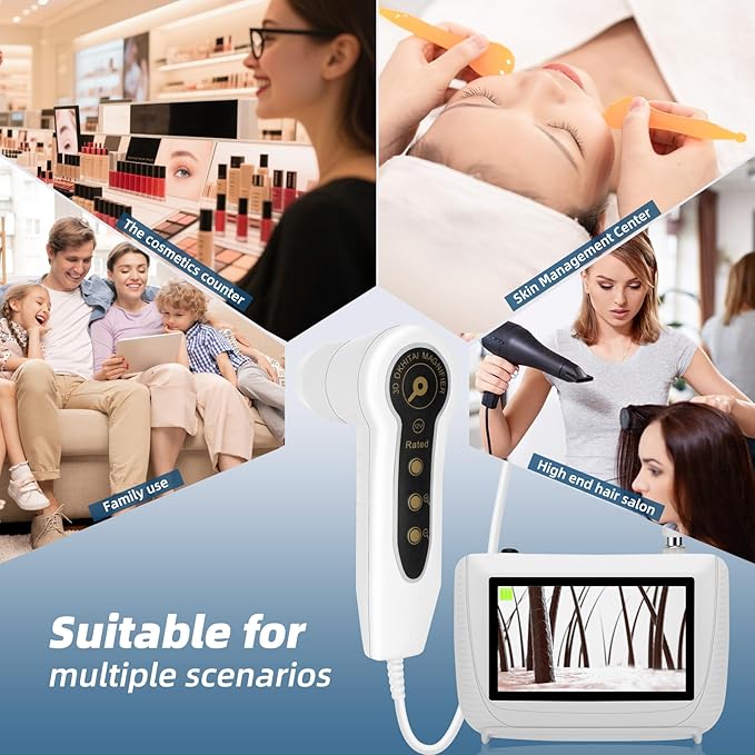 Skin Hair Analyze, Scalp Analysis Machine, 5 Inch LCD Screen Rechargeable Digital Scanner for Skin & Hair Analysis, 50x/200x DualHeads, Digital Scalp Health Detection Use for Home and Salon