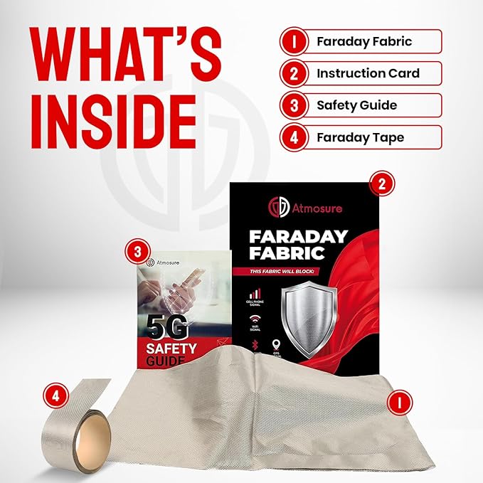 ATMOSURE Faraday Fabric & Tape Kit, 1 Yard (44 x 36 in) - EMF Blocker and RF Shielding for DIY Faraday Bags, RFID Protection, Copper-Nickel Material