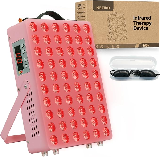 Red Light Therapy for Body, 660nm 850nm Near Infrared Light Therapy Panel with Stand and Handle, 60 Dual Chip LEDs, Ideal Xmas Gift, for Body, Face, Recovery, Sleep, Skin Health, Pink