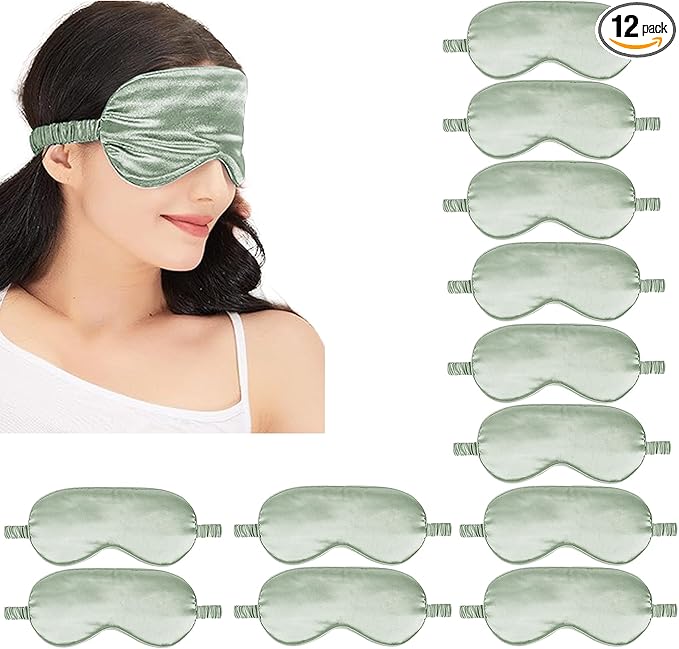 12PACK Silky Sleep Masks Satin Eye Mask Silk Eyes Cover for Sleeping Blackout Eyeshades Soft Blindfold Travel Nap Gifts