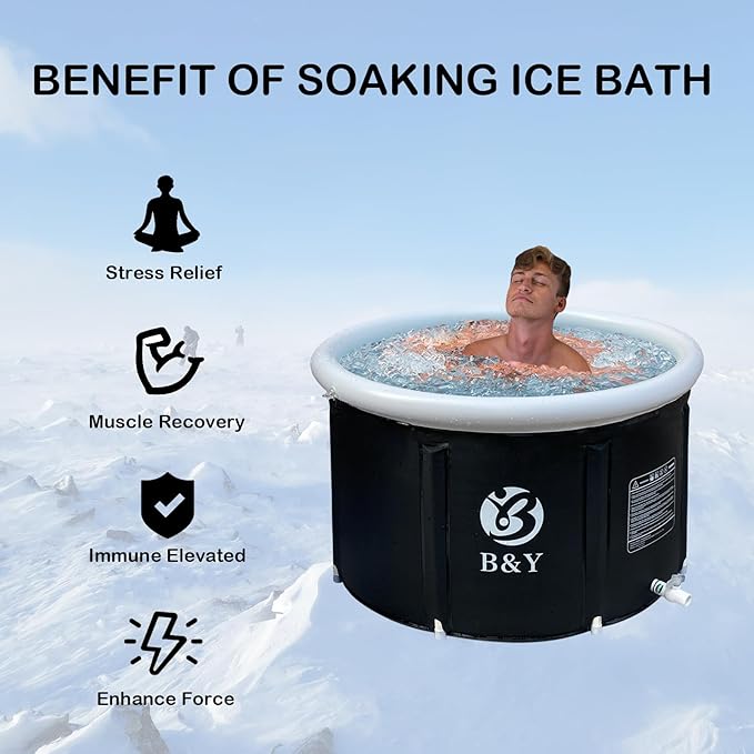 B&Y Ice Bath Tub, Foldable Bathtub for Athletes, Portable Cold Plunge Tub for Cold Water Therapy at Home Outdoor Gym (Black, 90 Gal)