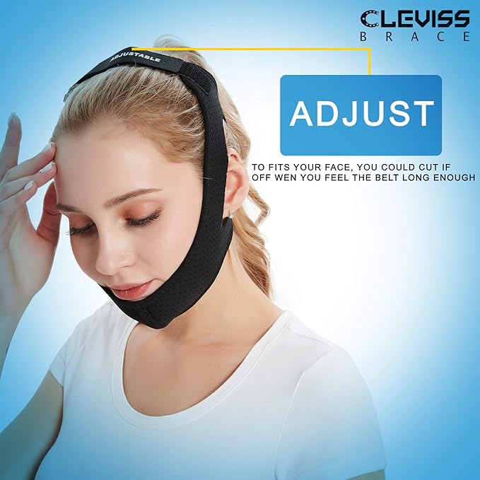 Adjustable Anti Snoring Chin Strap for CPAP Users - Better Sleep Snore Stopping Device Face Mask Bandage Keeping Mouth Closed - Comfortably Chin Strap for Snoring for Men and Women (Black)