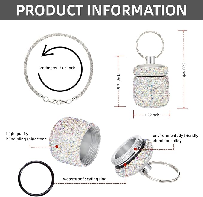 Keychain Pill Box Diamond Small Pill Organizer Medication Lock Box Cute Medicine Case for Purse Jewelry Ring Holder with Keychain Medicine Storage for Vitamin Supplement (AB)