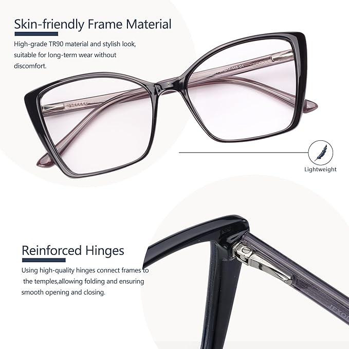 2 Pack Blue Light Blocking Glasses for Women, Oversized Trendy Cat Eye Computer Gaming Glasses Anti Glare & UV Glare RF6204 (Black + Clear Grey Cateye Frame)
