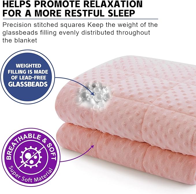 Weighted Blanket Queen 15lbs for Adult(60"×80",Pink) Breathable Soft Minky Weighted Throw Blanket for All Season,Heavy Blanket with Premium Glass Beads