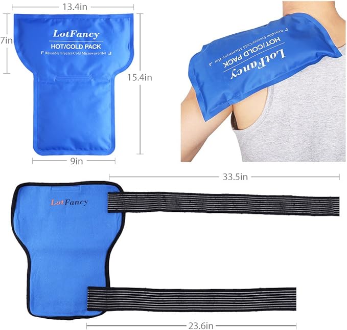 LotFancy Shoulder Ice Pack Rotator Cuff Cold Therapy, Reusable Gel Hot Cold Compression Wrap Brace for Sport Injuries, Inflammation, Tendonitis, Pain Relief, Recovery After Surgery