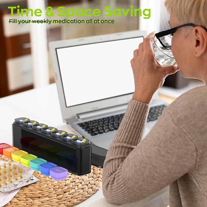 Weekly Pill Organizer 1 Time a Day, HIONXMGA Detachable Travel Pill Box 7 Day, Large Medicine Pill Case Container for Daily Medication Vitamin Supplement Fish Oil, Portable Week Pills Holder, Black