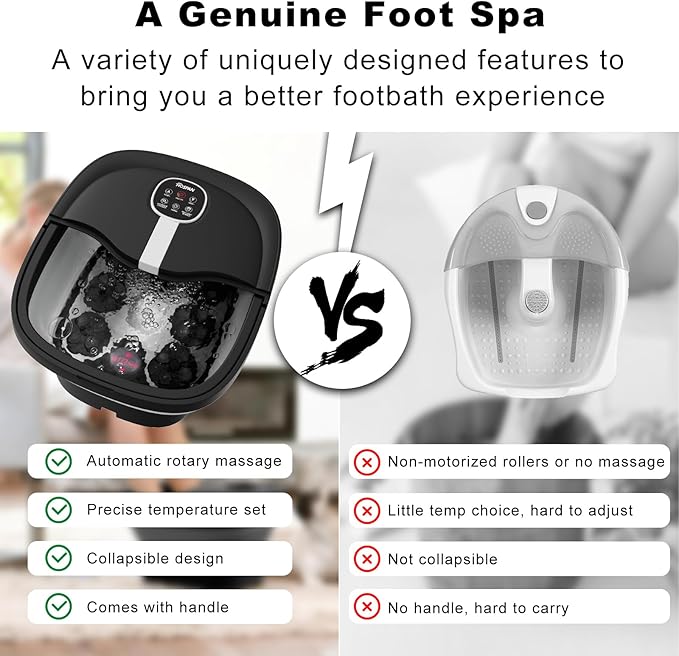 HOSPAN Collapsible Foot Spa Electric Rotary Massage, Foot Bath with Heat, Bubble, Remote, and 24 Motorized Shiatsu Massage Balls. Pedicure Foot Spa for Feet Stress Relief - FS02A