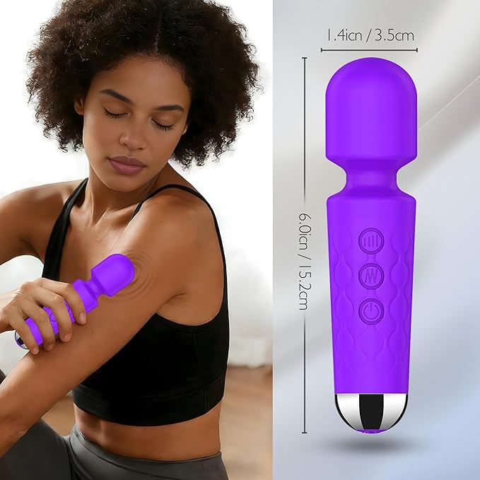 Personal Massage Wand - 20 Modes 8 Speeds Cordless Vibration Massager, Strong Powerful Waterproof Perfect for Travel, Magic Stress Away, All Body Back Legs Hand Pains Sports Recovery (Purple)