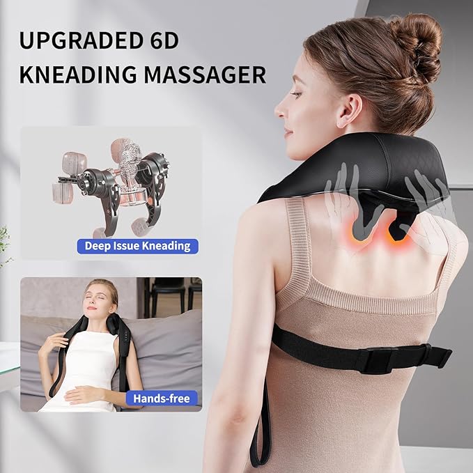Shiatsu Neck Massager for Pain Relief Deep Tissue, Cordless Shoulder and Back Massager with Heat, Kneading Whole Body Massager Use for Home Office Car, Gifts for Mom Dad Him Her
