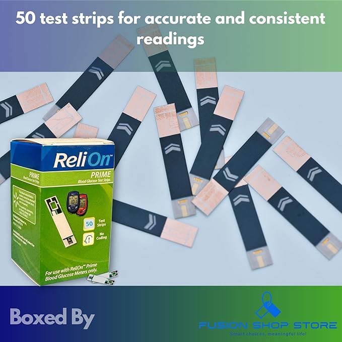 Prime Blood Glucose Test Strips- 50 Ct (Pack of 1) Reliable Blood Sugar Testing (Glucose Meter NOT Included), Boxed By Fusion Shop Store