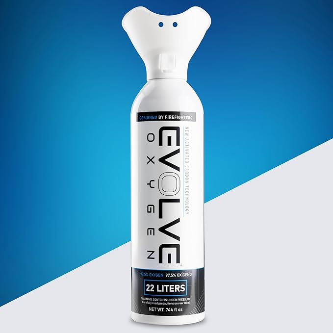 EVOLVE 22-Liter Pure Oxygen Canister with Breathing Cup | Portable Oxygen Can | Ideal for Home Use and Outdoor Activities | Designed by Firefighters | Made in The USA | Pack of 1