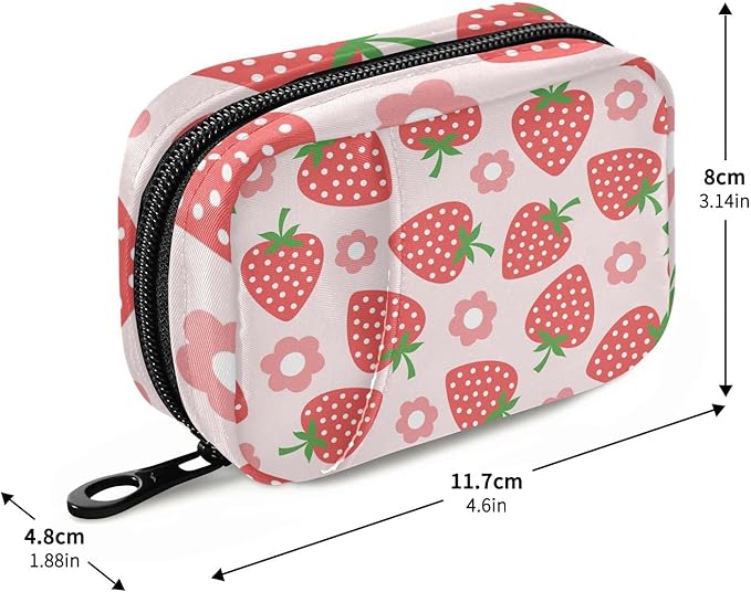 Strawberry Fruits Floral Pill Box 7 Day Pill Case Travel Pill Organizer Bag with Zipper Portable Weekly Vitamin Medicine Supplement Holder Pouch Bag