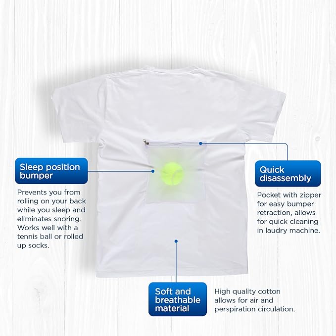 Stop Snoring T-Shirt - Most Comfortable Snoring Aid. Health Expert Recommended for Back Snorers! Eliminates Snoring by Adjusting Your Sleeping Position. Included: Guide to Snoring Ebook, White, M