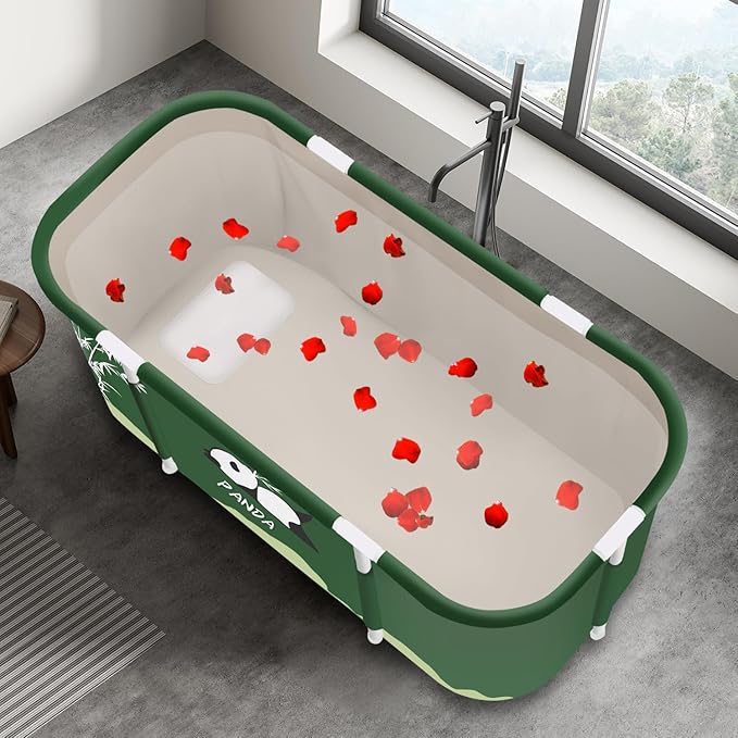 Portable Foldable Bathtub,Foldable Soaking Bathtub for Adults, Freestanding Bathtubs, Hot Bath Tub, Ice Bath, Family Bathroom SPA Tub 47.2x19.7x21.7inch (Panda)
