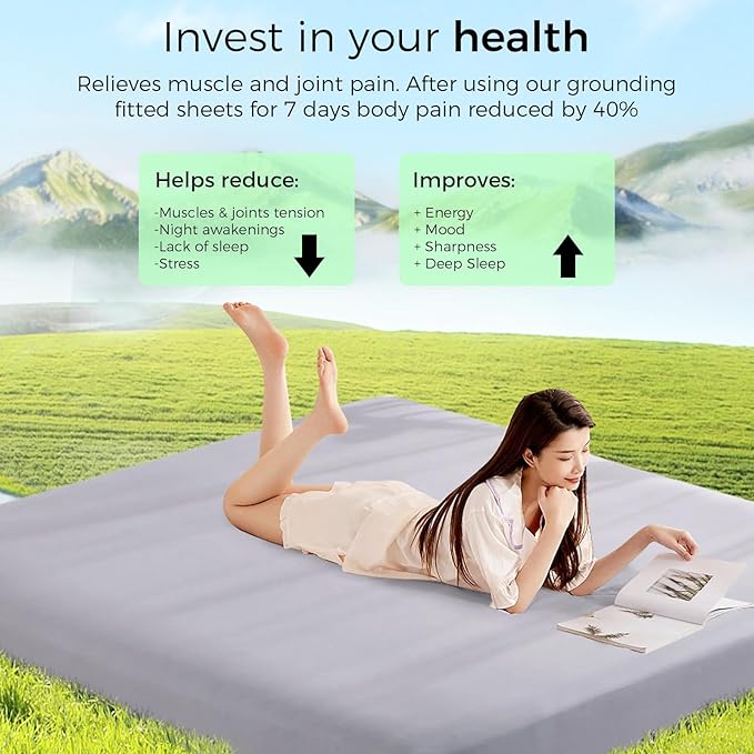 CISSIYOG Grounding Fitted Sheets, Earthing Bed Sheets, 95% Organic Cotton + 5% Pure Silver Fiber, Grounded Sheets with Grounding Cord, Conductive Grounding Cover for Better Sleep (Gray, Twin XL)