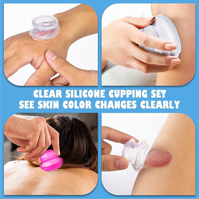 Silicone Cupping Therapy Set -3pcs Massage Cups for Muscle Relief & Cellulite Massage, Home Use Portable Body Sculpting Kit with Large, Medium, Small Cups (Rose Red)