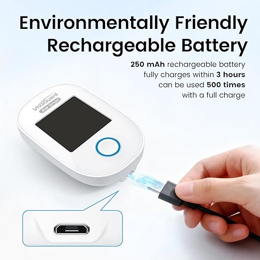 VivaGuard Ino Smart Blood Glucose Monitor Kit with Free App, Bluetooth and Rechargeable Blood Glucose Meter with 100 Strips & 100 Lancets, Travel Portable Blood Sugar Diabetes Testing Kit, No Coding