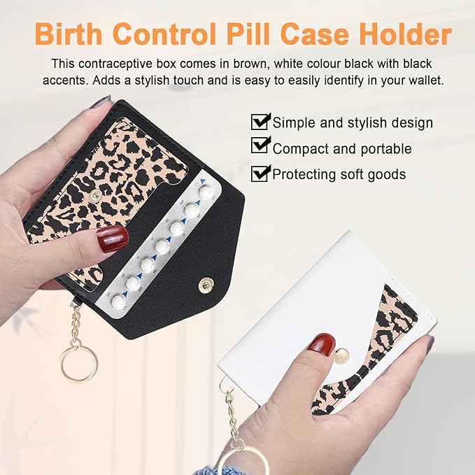 2 Packs Birth Control Pill Case Sleeve Packet, 4.3 X 3 Inch PU Leather Wallet Birth Control Pill Case Holder with Key Ring for Pill Card Organizer