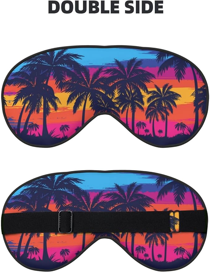 Blue Palm Trees Sleep Mask Orange Sunset Eye Mask with Adjustable Strap Eye Sleep Shade Cover Blocks Light for Women Men Airplane Travel Nap