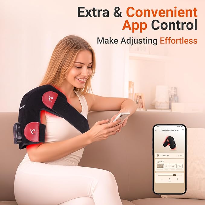 Comfytemp Cordless Red Light Therapy for Shoulder, 94 LEDs Wearable Near Infrared Light Wrap, 3D Portable Flexible Wrap with Timer, 660nm & 850nm (No Massage,One Size)