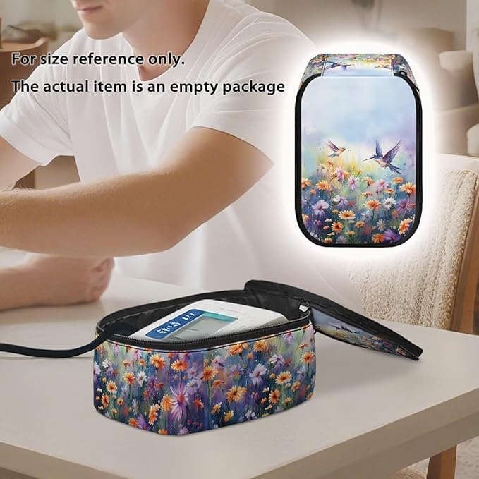 Floral Hummingbird Blood Pressure Monitor Case Universally Compatible Portable Storage Organizer Bag for Blood Pressure Machine Accessories