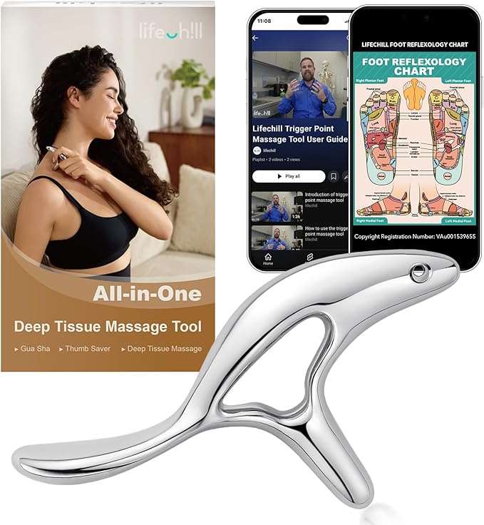 lifechill Trigger Point Massage Tool for Deep Tissue Massage & Gua Sha, HSA Muscle Scraper Tool for Full Body Pain Relief, FSA Eligible Items Thumb Saver Acupressure Tool