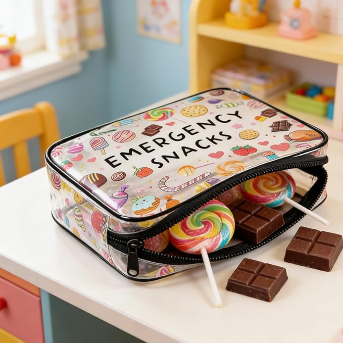 Emergency Food Storage Snack Bags for Women Travel Makeup Bag Organiser Organizer Pouches for Daughter Niece Birthday Gift Clear Cosmetic Bag with Zipper Emergency Snacks Pouch for Travel Accessories