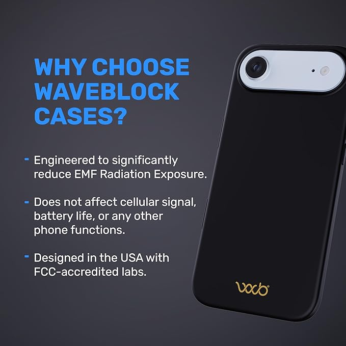 WAVEBLOCK EMF Protection Silicone iPhone Case Compatible with iPhone 17 Air, Radiation Blocker, 5G Shield Reduction, Lightweight, USA Patented and Tested in FCC Lab, Black